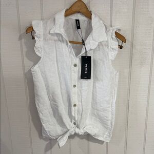 Venti6 White Ruffle Sleeve Button-Down Shirt